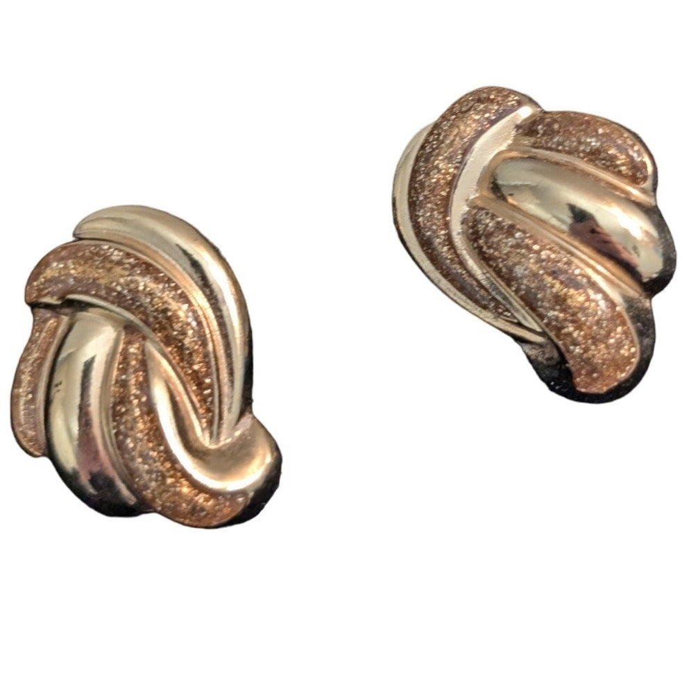 Vtg Polished Gold Tone Glitter Chunky Couture Designer Quality Pierced Earrings