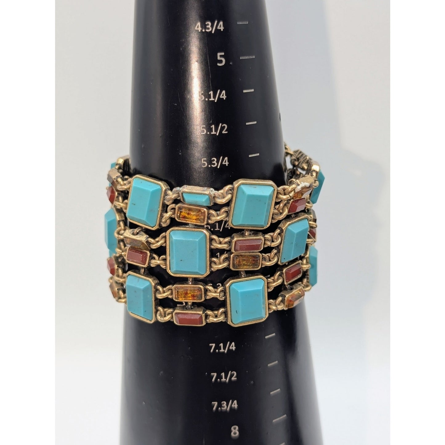 Lucky Brand Wide Magnetic Gold Tone Faux Turquoise Stone Multi-Strand Bracelet