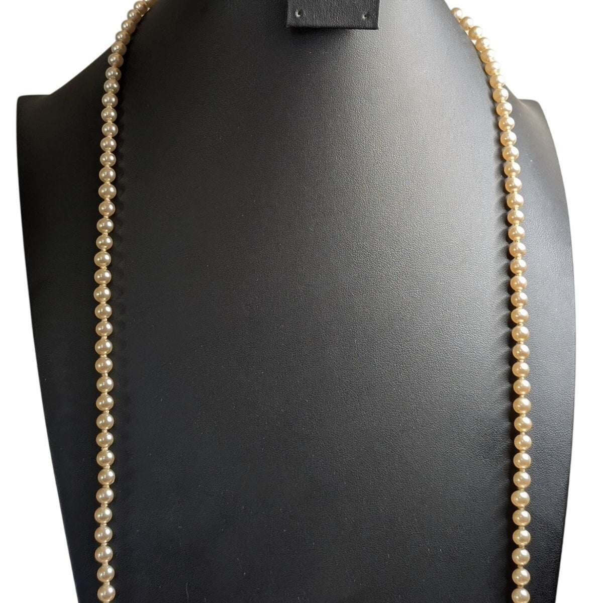 Vintage Faux Champagne Hand-Knotted 6mm Glass Pearl 32" Long Strand Necklace