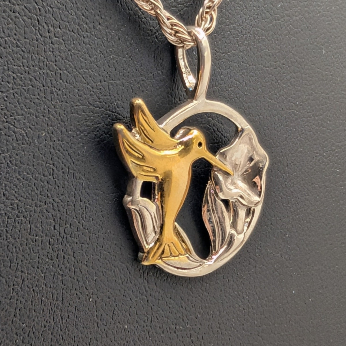 Vintage Shube Dakota West 925 Sterling Two Tone Hummingbird Rope Chain Necklace