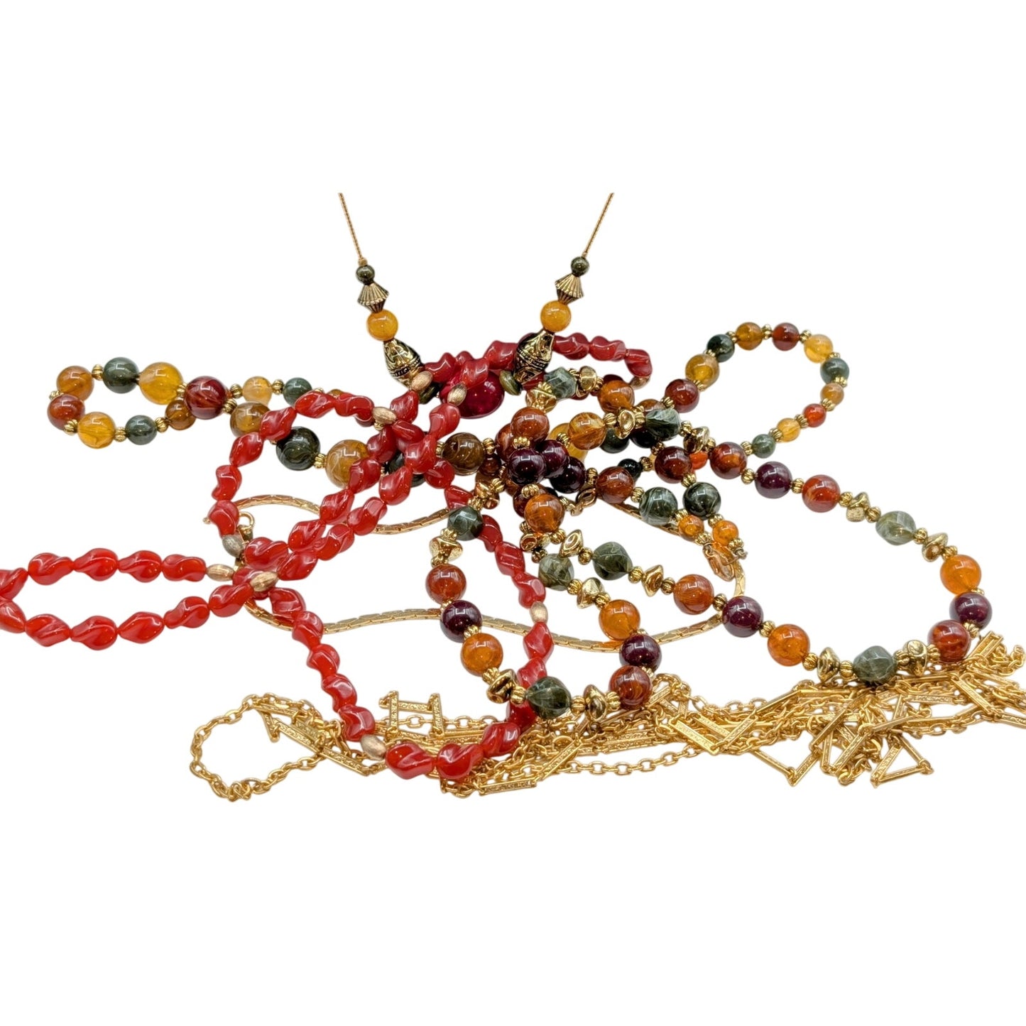 Mixed Lot of Fall Colors Gold Tone Six Layered Necklaces