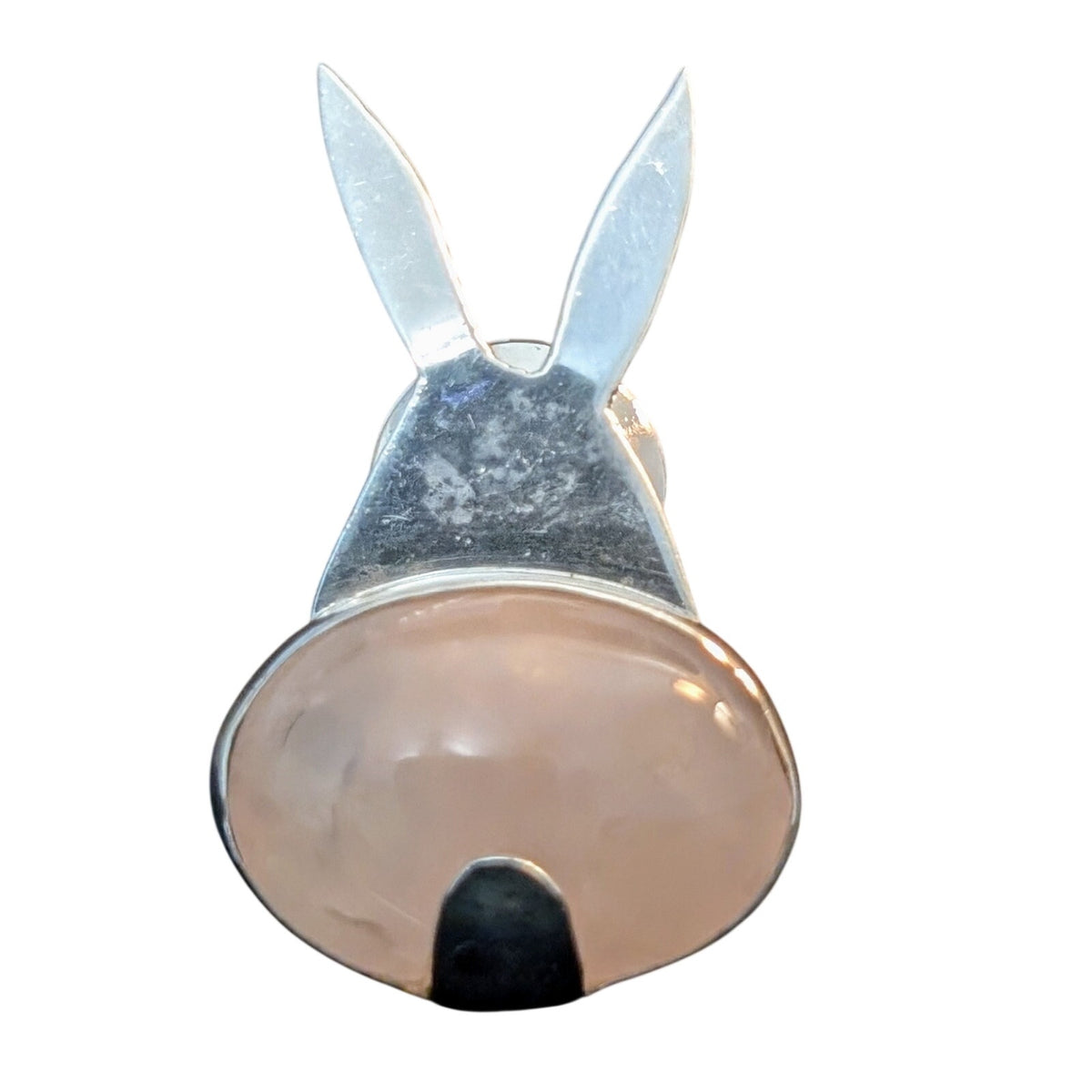 Vintage Sterling Silver Bunny Bottom Rose Quartz Tie Tack/Lapel Pin