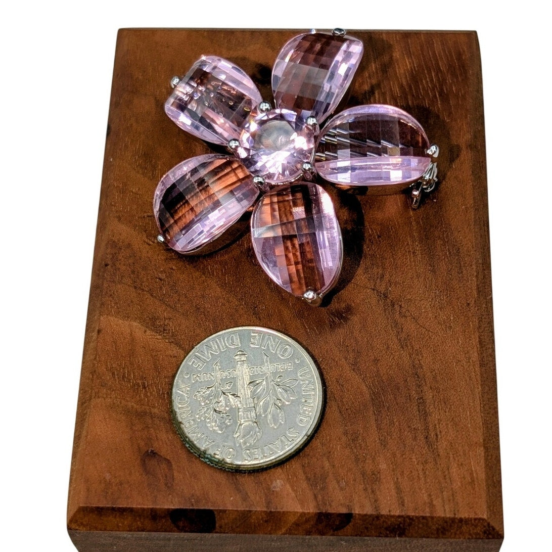 925 Sterling Silver Pink Faceted Flower Brooch