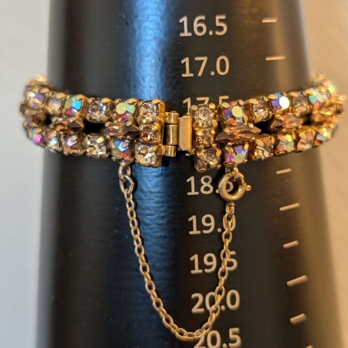 Vintage 60s-70s Signed Sherman Stunning AB and Topaz Swarovski Crystal Bracelet