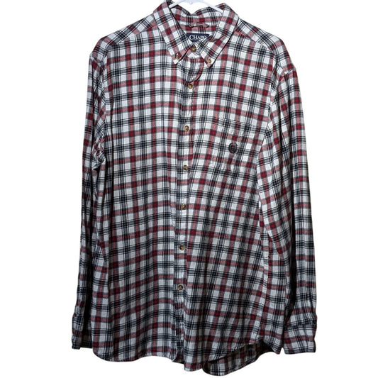 Chaps Brushed Flannel Cotton White Navy Red Plaid Button Up Shirt Mens Sz XL