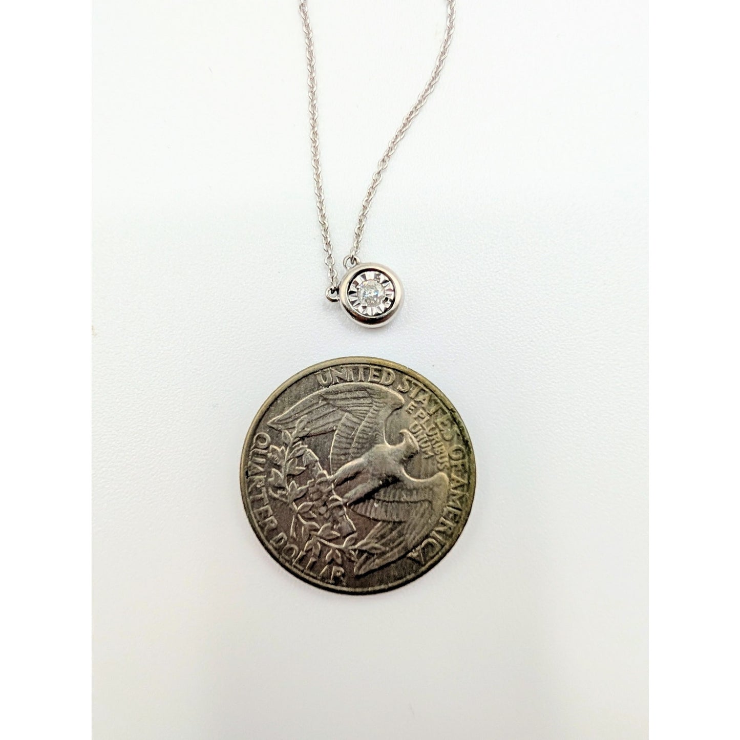 Vintage 925 India Sterling Silver Floating Diamond Pendant 18.25" Chain Necklace