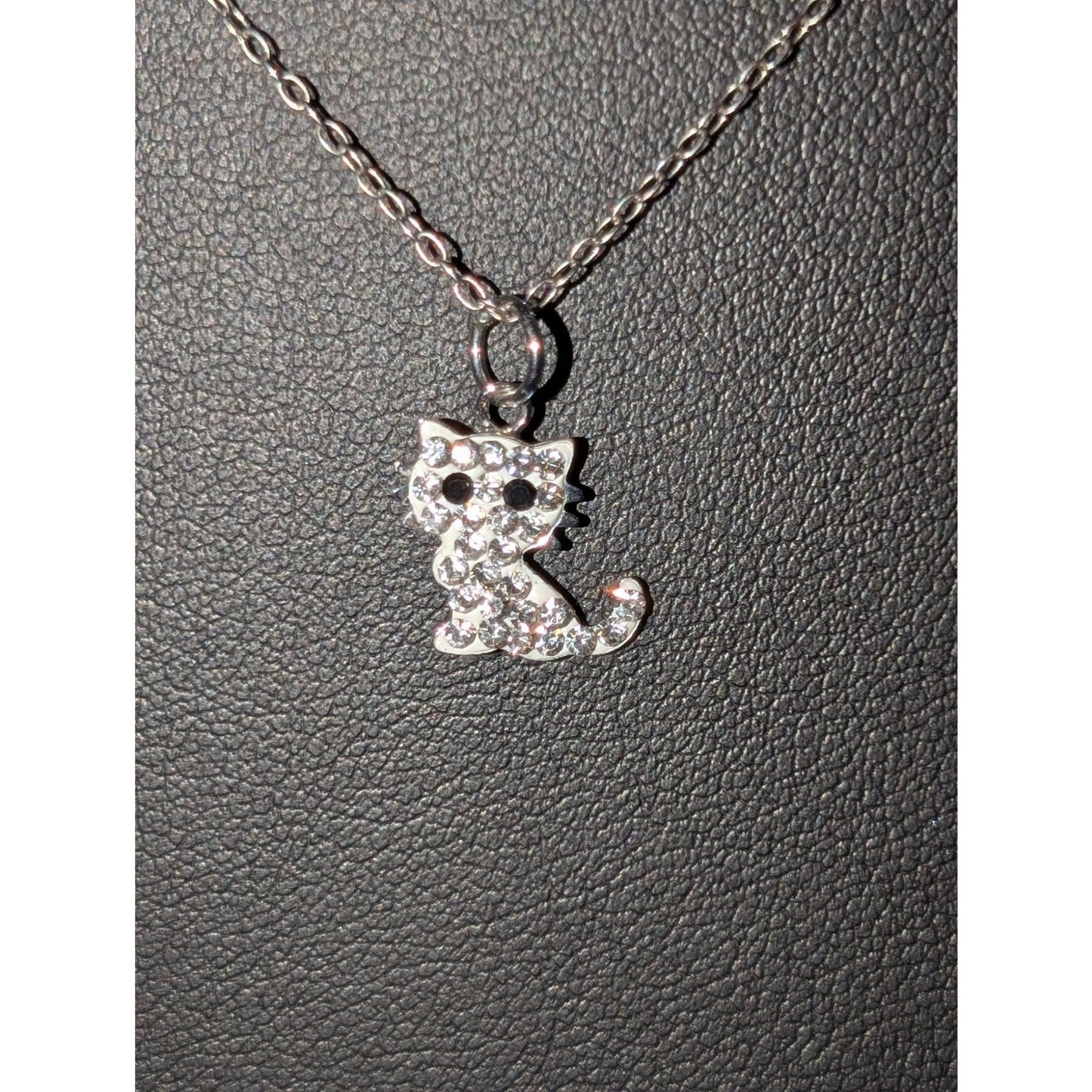 925 Sterling Silver Crystal Cat Pendant 18" Chain Necklace