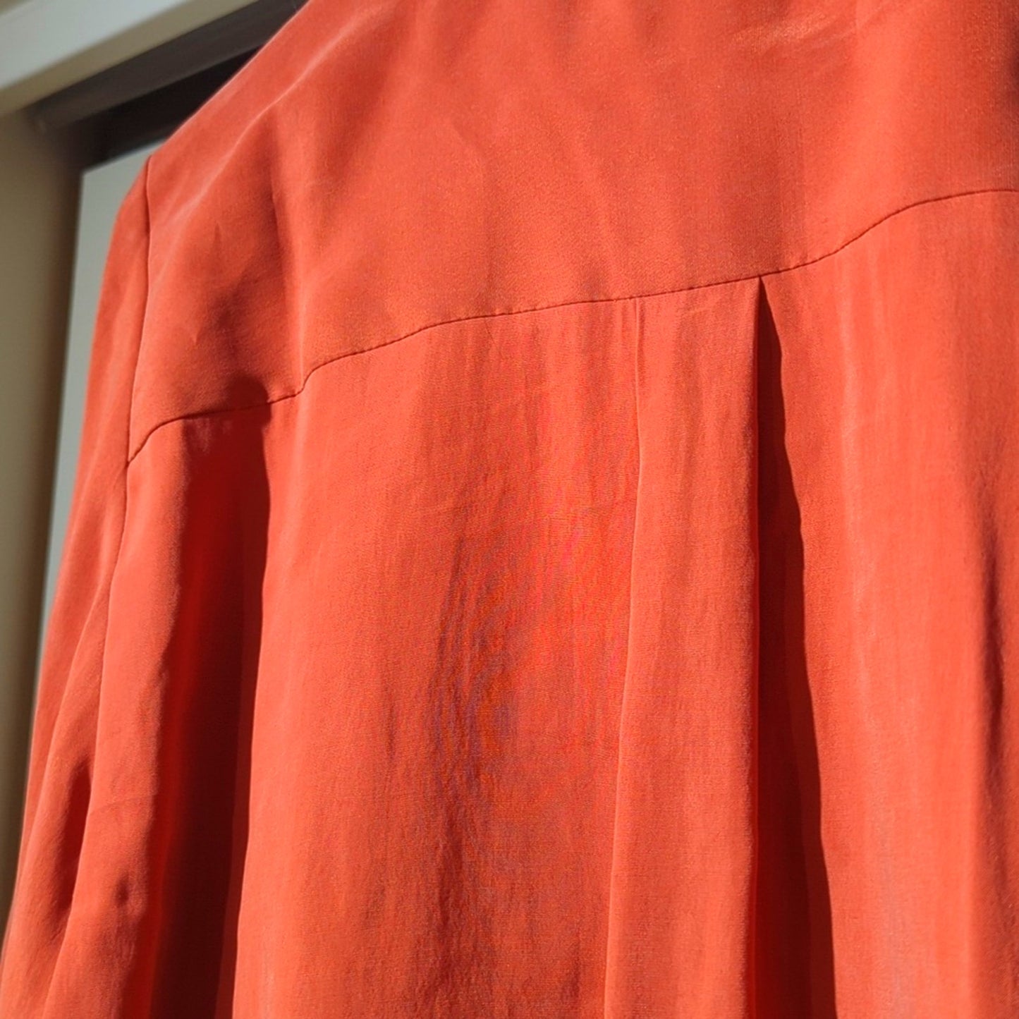 Chico's Burnt Orange Snap Front Blouse w/ Suede Like Trim Women's Sz 1 (Med.-8)