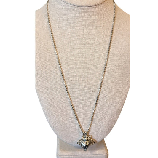 Wild Weed Organic Honey Bee Locket Essential Oil Bead Cage SS Chain Necklace NWT