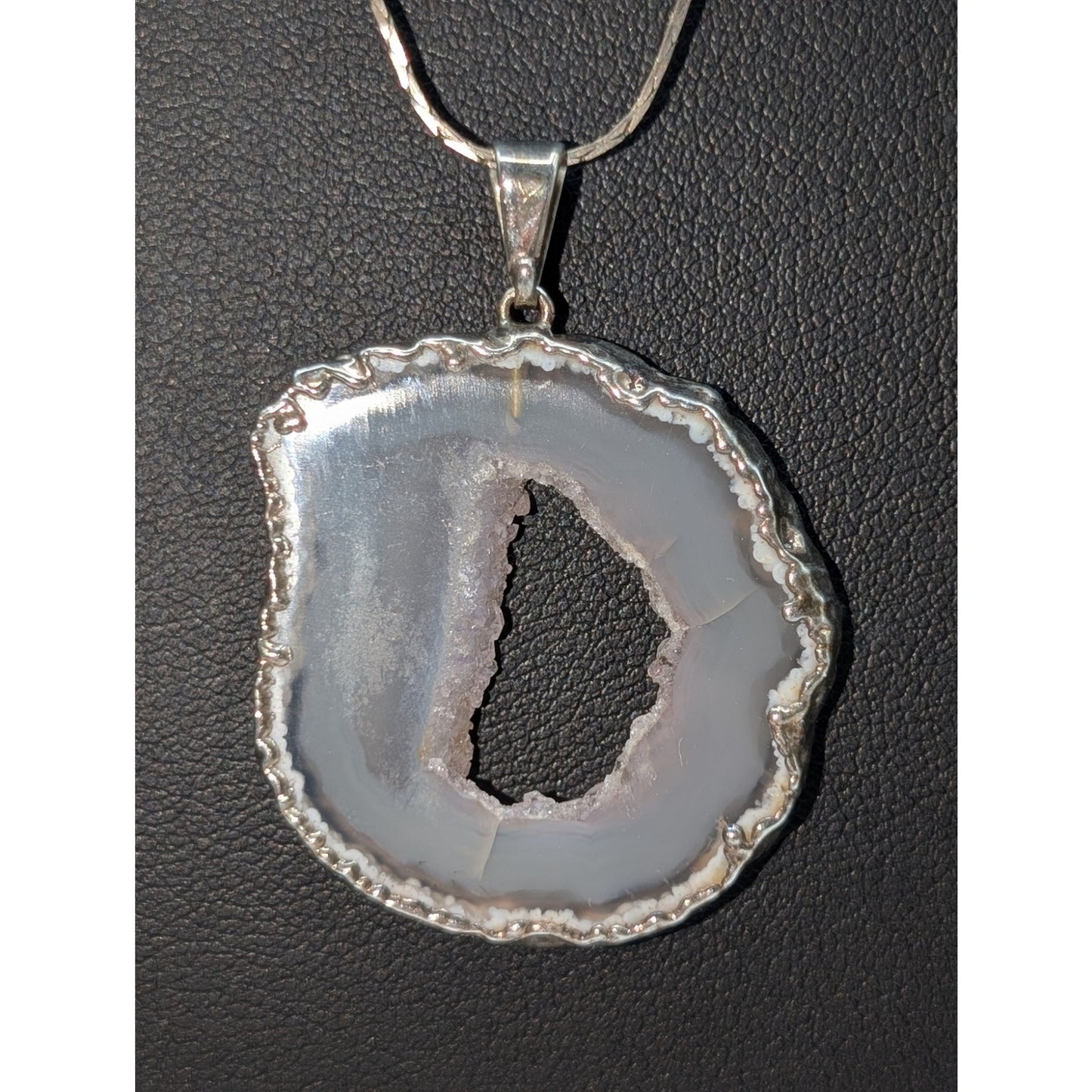 Silver Tone Geode Slice Pendant Chain 24" Necklace