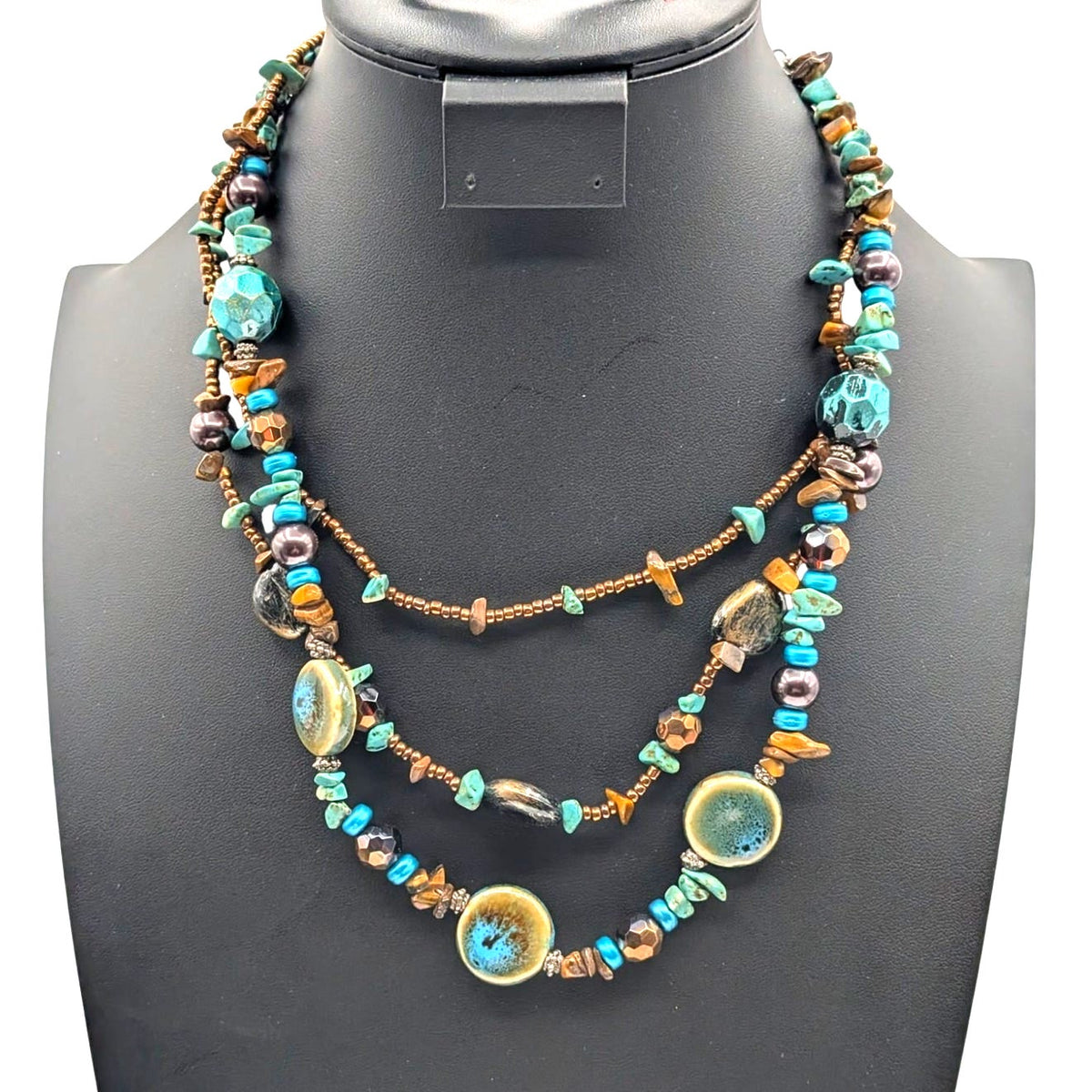 Multi-Strand Boho-Style Southwestern Statement Beaded 15.5"-19" Necklace