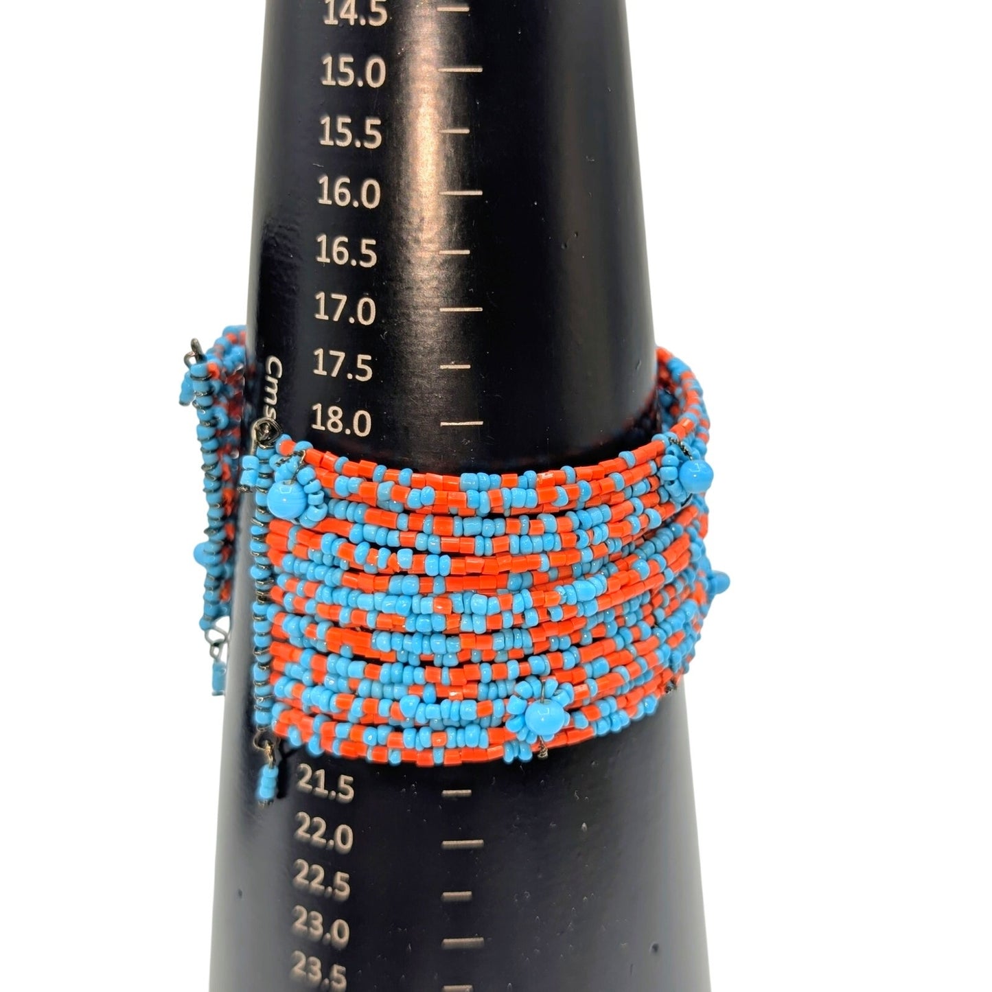 Blue & Red Seed Bead Adjustable Wire Cuff Bracelet One Size Fits Most