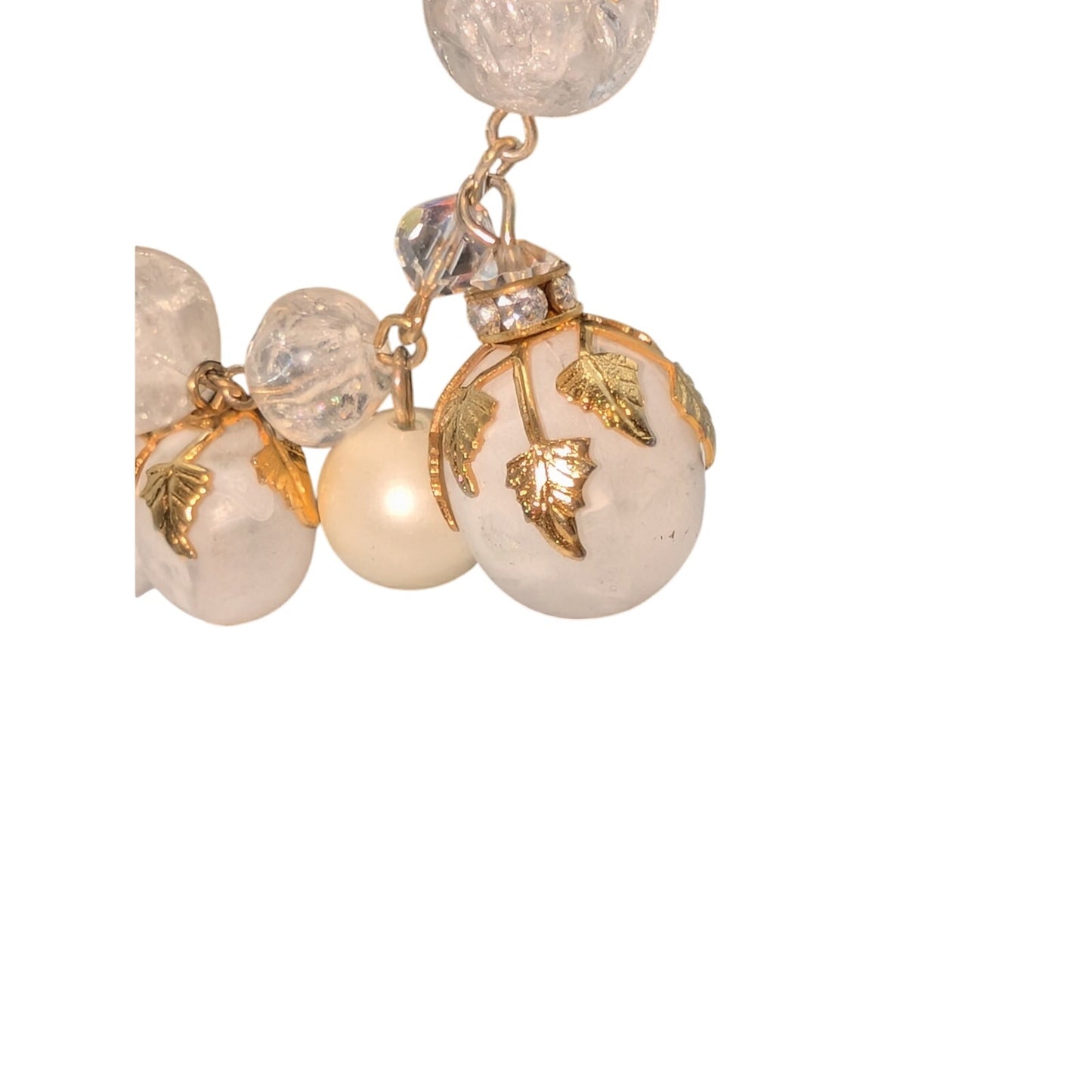 Vintage Deauville 1950s-1960s Faux Pearl Lucite Golden Leaf Bauble Bracelet