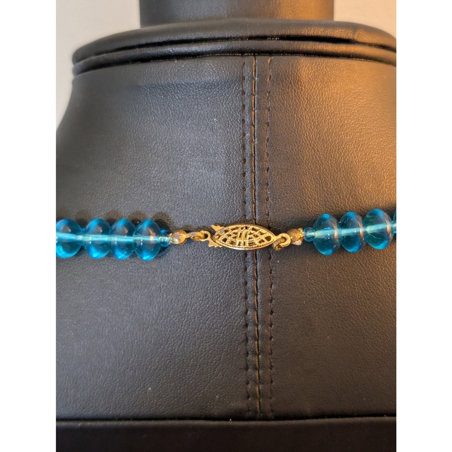 Vintage Multi Shades of Blue Beads Fish Hook Clasp Necklace