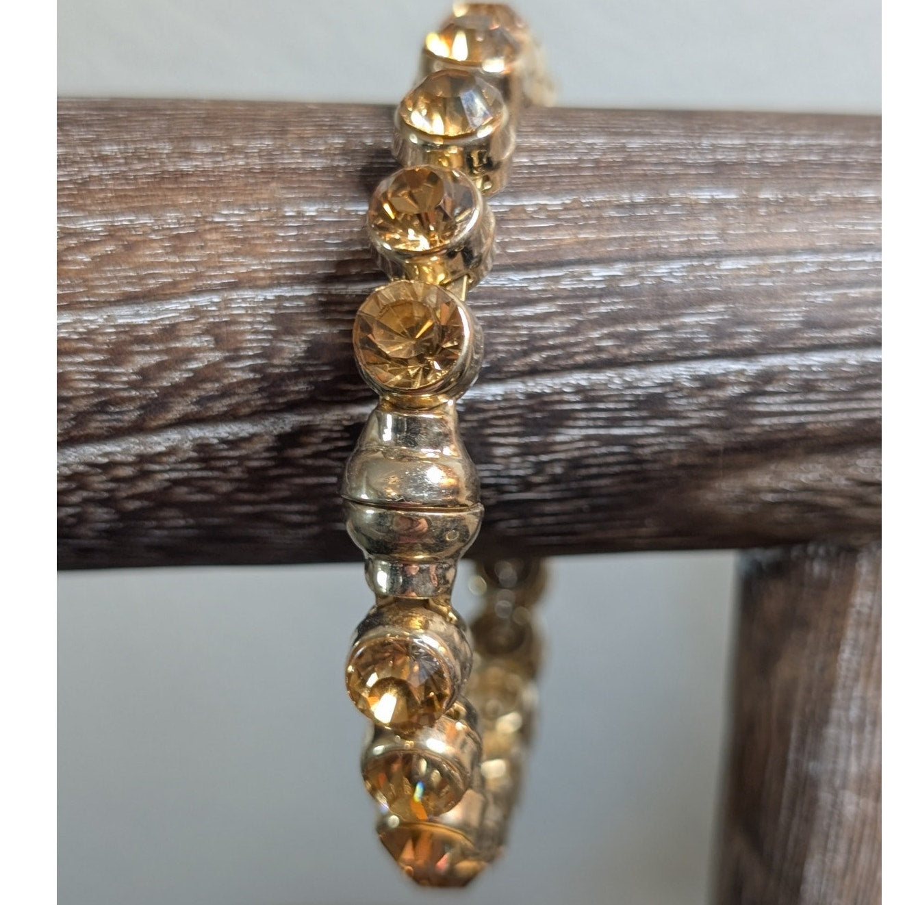 Topaz Crystal Gold Tone Magnetic Close Bangle Bracelet