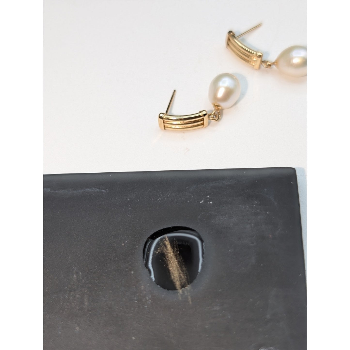 Classic Timeless Marked & Tested 14K Yellow Gold & Pearl Dangle Post Earrings