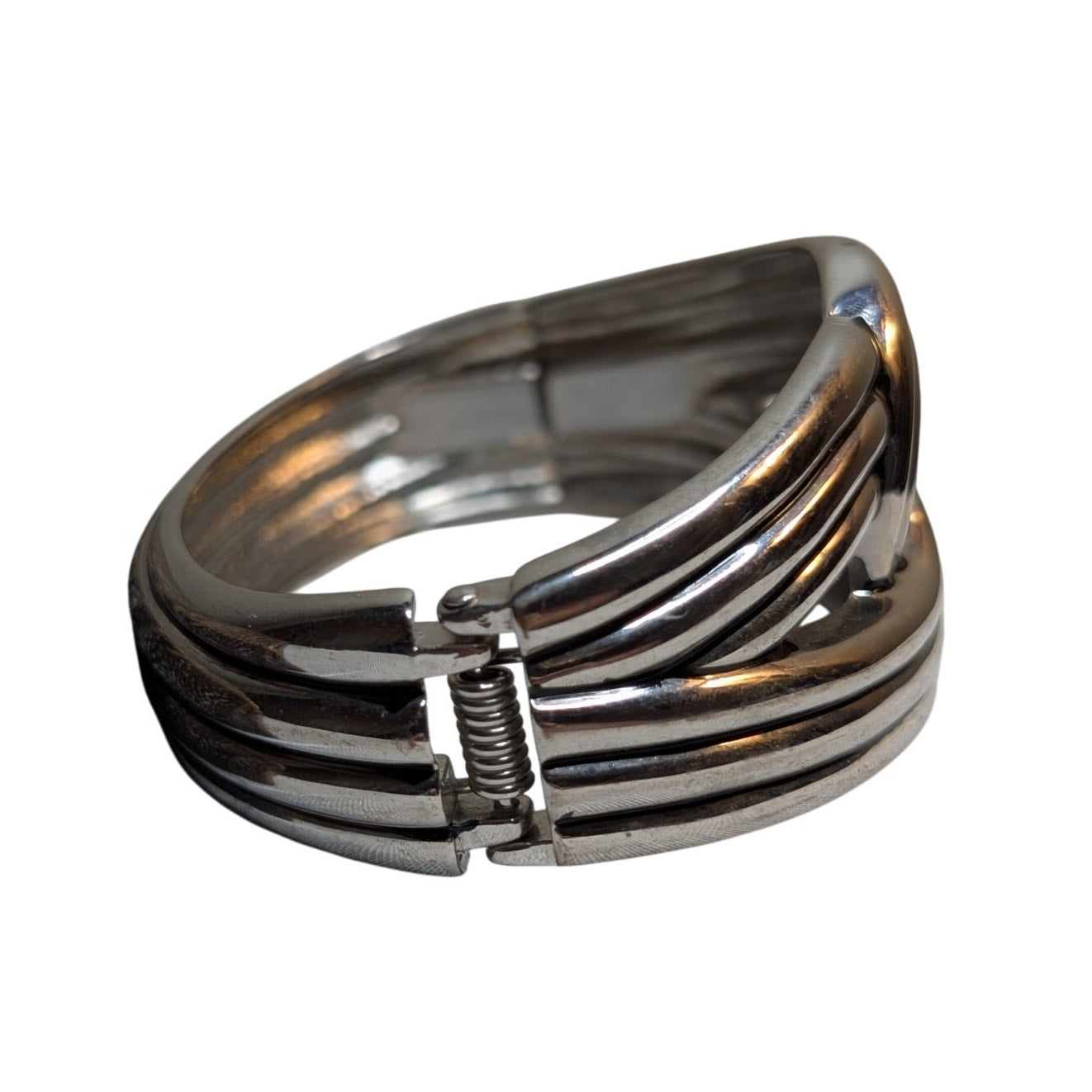 Vintage Silver Tone Love Knot Hinged Bangle Clamper Bracelet