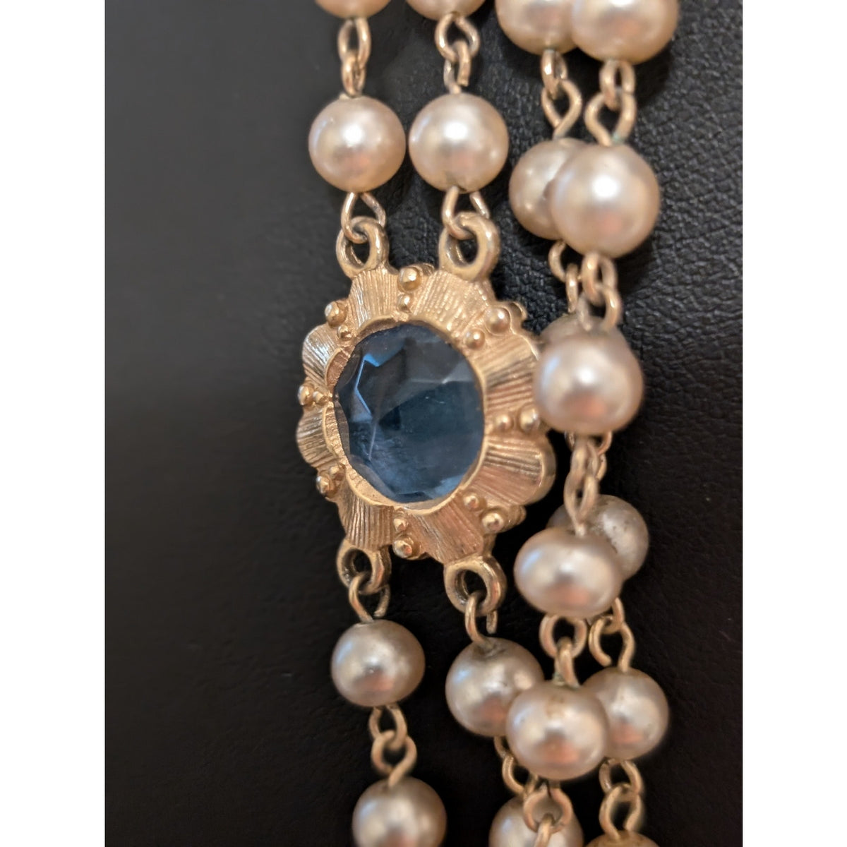 Vtg Multi-Strand Faux Pearl Colored Glass Medallion Designer Look 58" Necklace