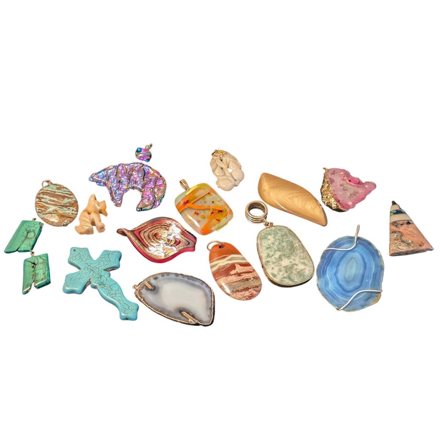 Fifteen Stone/Glass & One Heavy Resin Pendant Lot