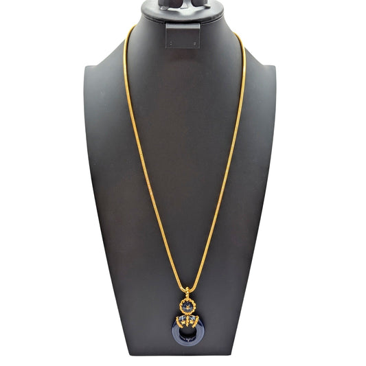 Nautical Navy Enamel Life Preserver Pendant Gold Tone Long Snake Chain Necklace