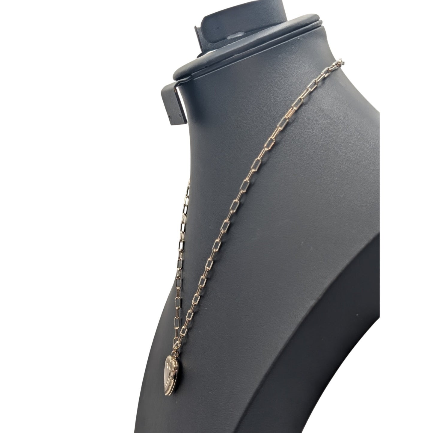 J. Crew Lightly Gold Washed Paper Clip Chain Etched Locket 18" Necklace