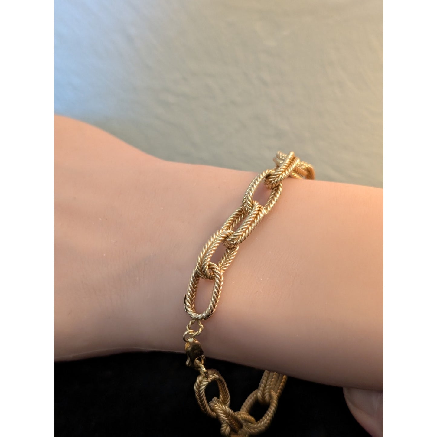 14Kt Yellow Gold Textured Double Link Chain Lobster Claw Clasp Bracelet