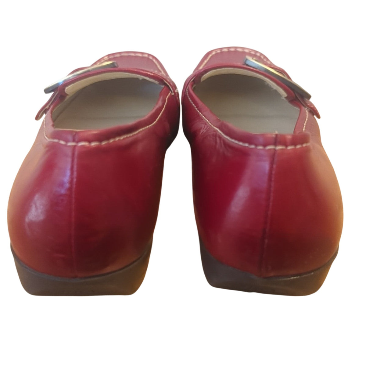 Anne Klein iflex Red Leather Topstitch Gold Hardware Loafers Women's Size 7.5N