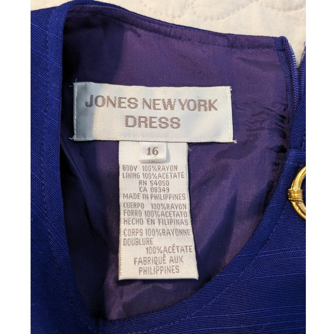 Jones New York Grape Short Sleeve Gold Loop Detail Vintage Dress Women Sz 16 NWT