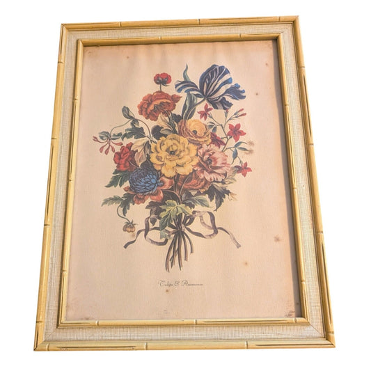 Set of Two Vintage Framed Pierre Joseph Redoute Botanical Art Prints Under Glass