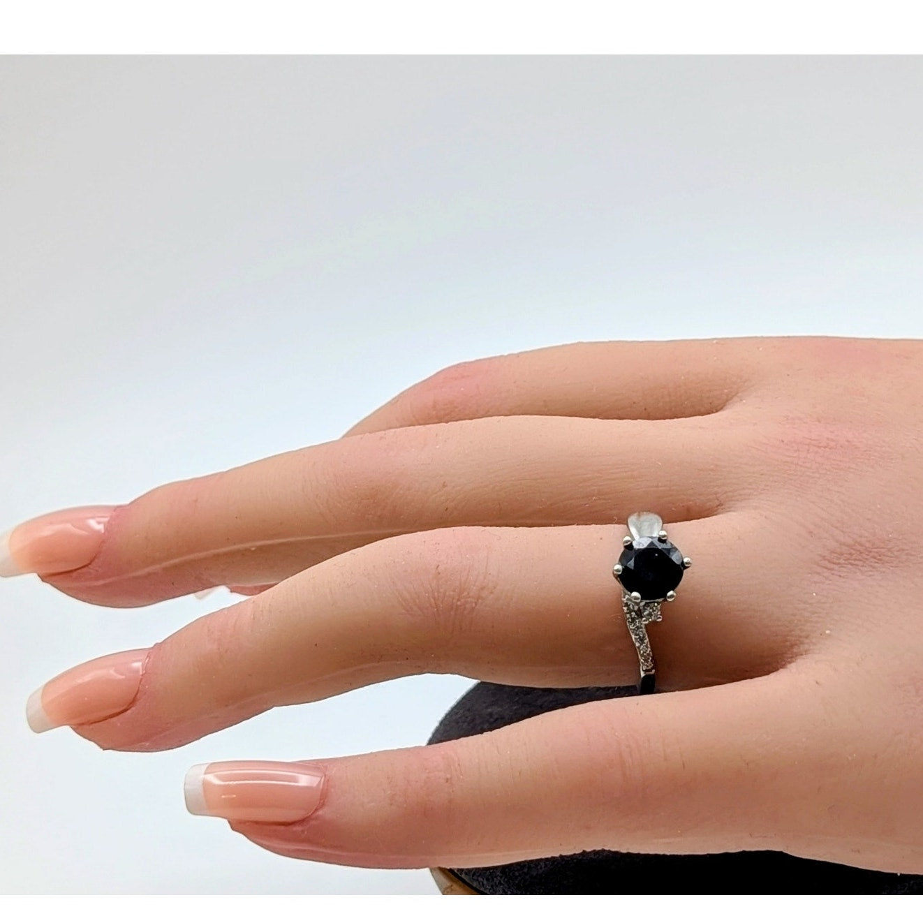 925 Sterling Silver Black Tourmaline CZ Ring Size 6.75