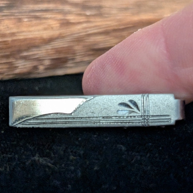 Vintage Sterling Silver Diamond Cut Etched Design Tie Clip