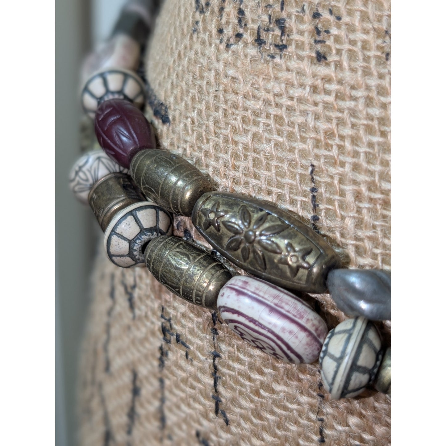 Vintage New York Studio Tribal Bead Double Strand Bronze Metal 33"-38" Belt