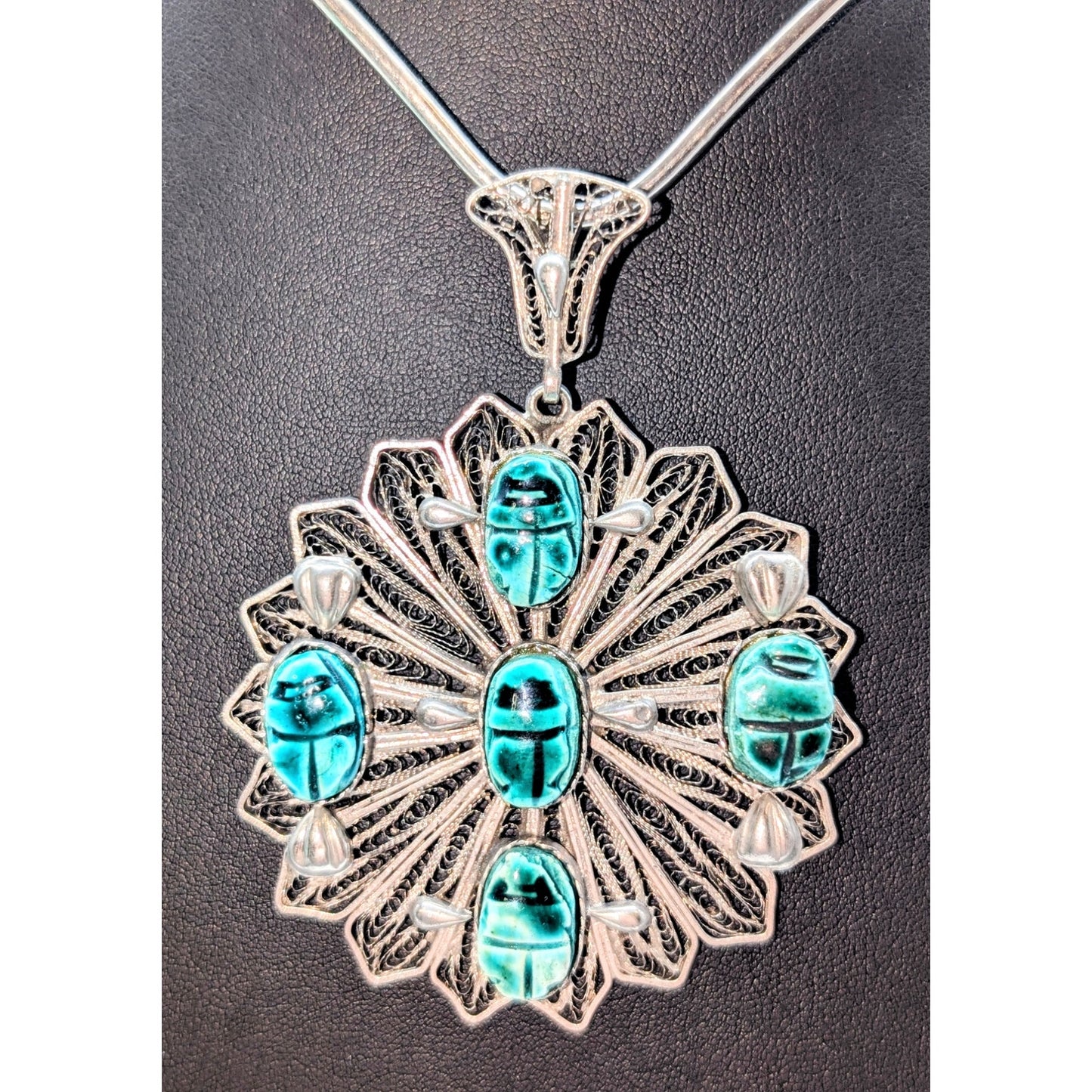 Vintage/Antique Egyptian Revival Cannetille Green Scarab Pendant (Only)