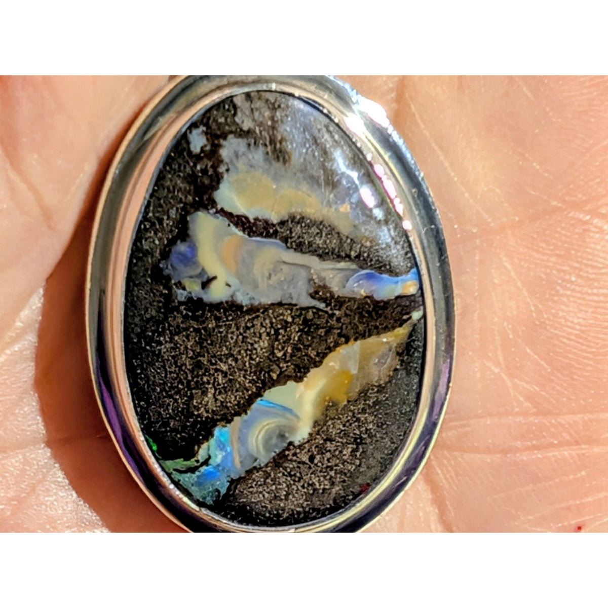 925 Sterling Silver Australian Boulder Opal Pendant 16" Silpada Cord Necklace