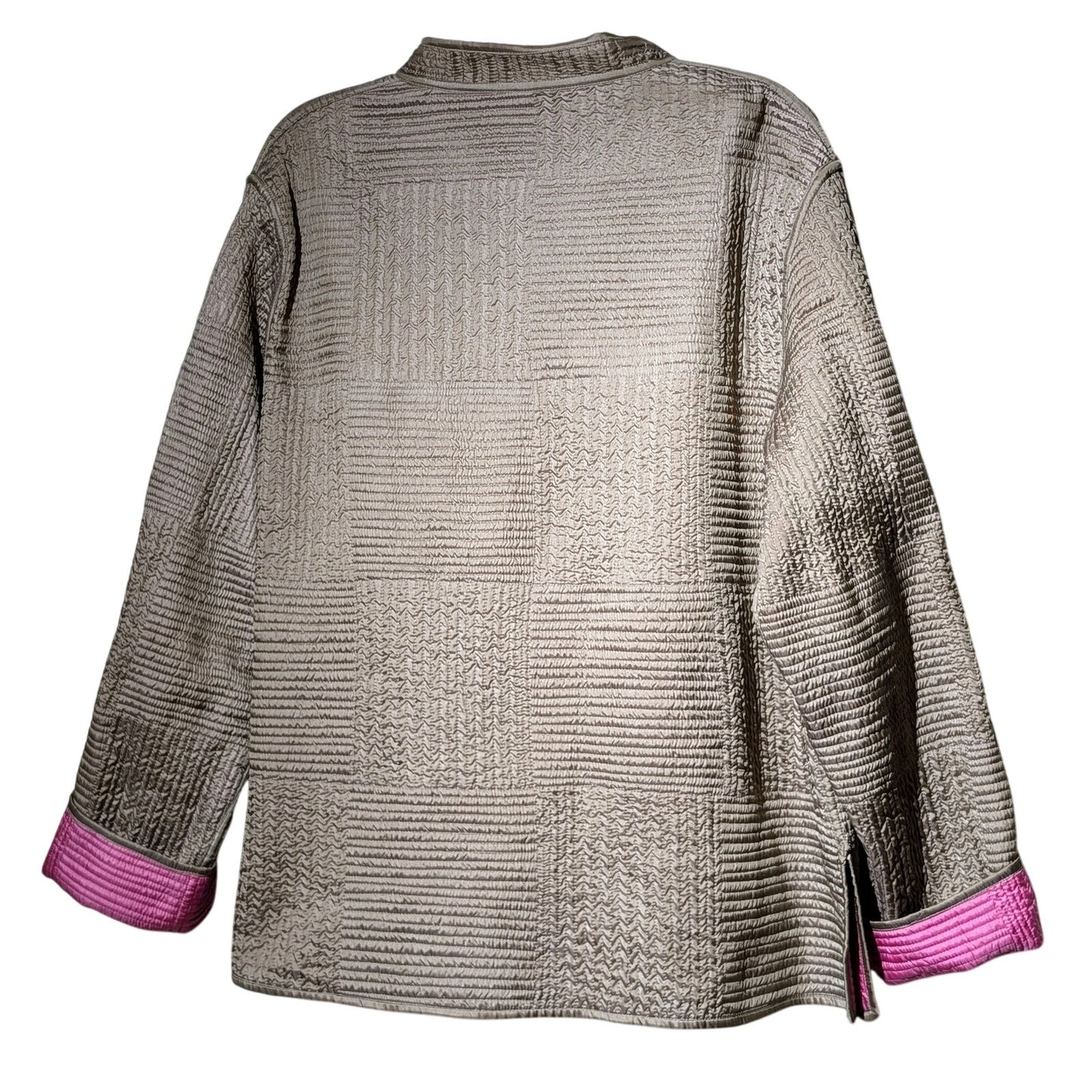 SAM HILU Tan & Pink Reversible Lightweight Quilted Jacket 100% Silk Womens Sz M