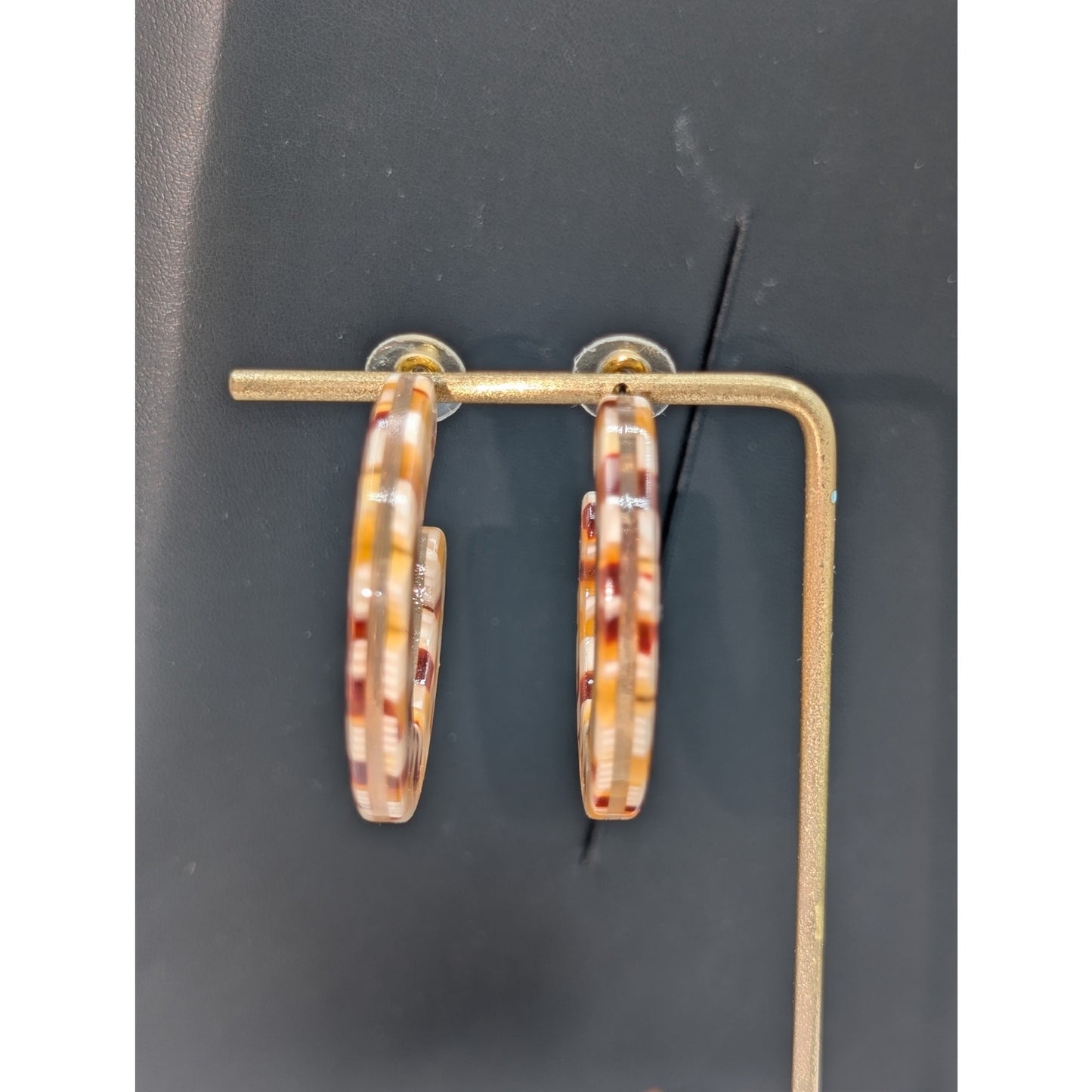 Tortoise Checkerboard Acrylic Half 1.75" Hoop Earrings
