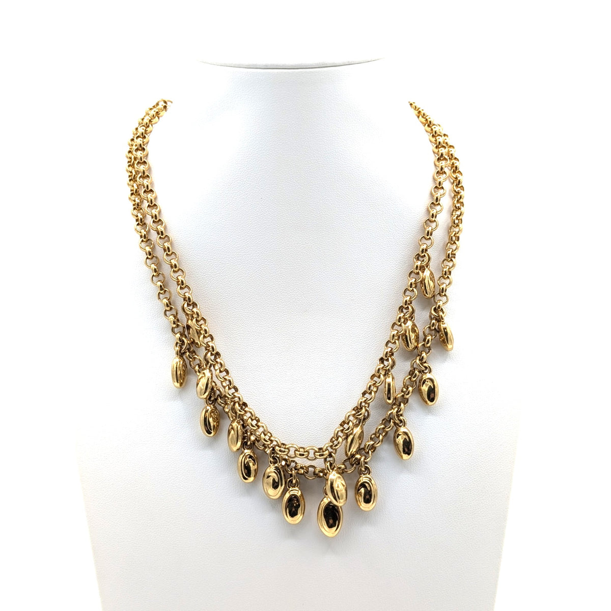 Gorgeous VTG Gold Tone Double Strand Rolo Chain W/ Gold Dangle Charm Necklace