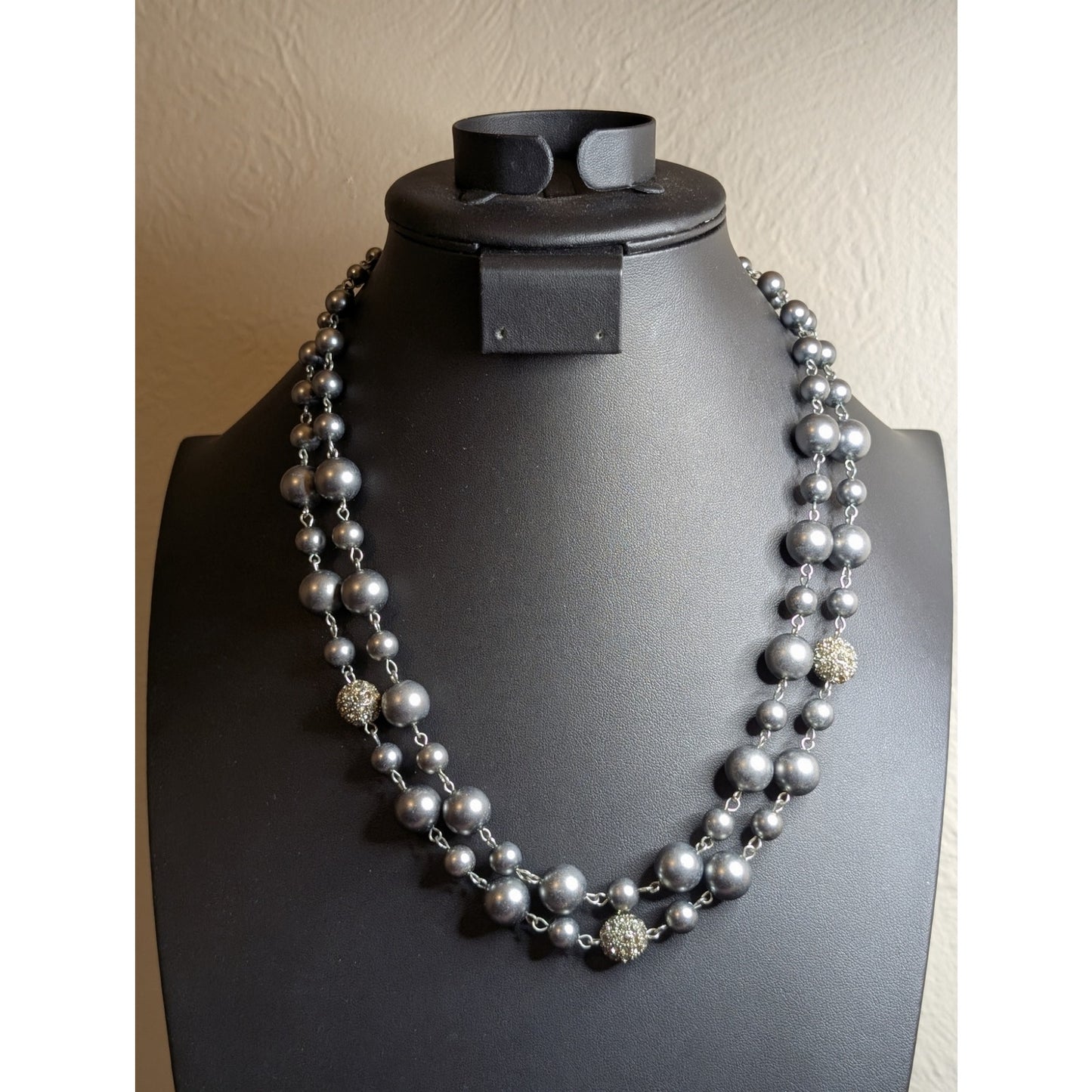 Layered Look Three Silver Pearl Cameo Silver Tone Themed Necklaces