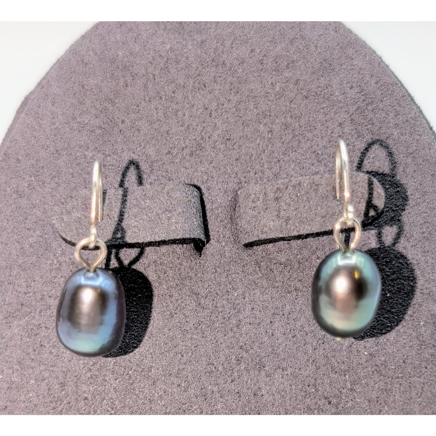Sterling Wire Purple Peacock Pearl Dangle Earrings