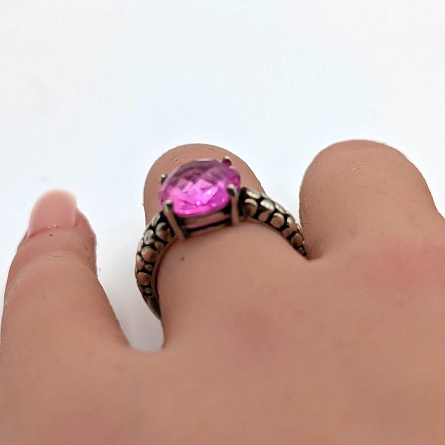 Michael Dawkins 925 Sterling Rose Cut Checkerboard Round Pink Sapphire Ring Sz 6