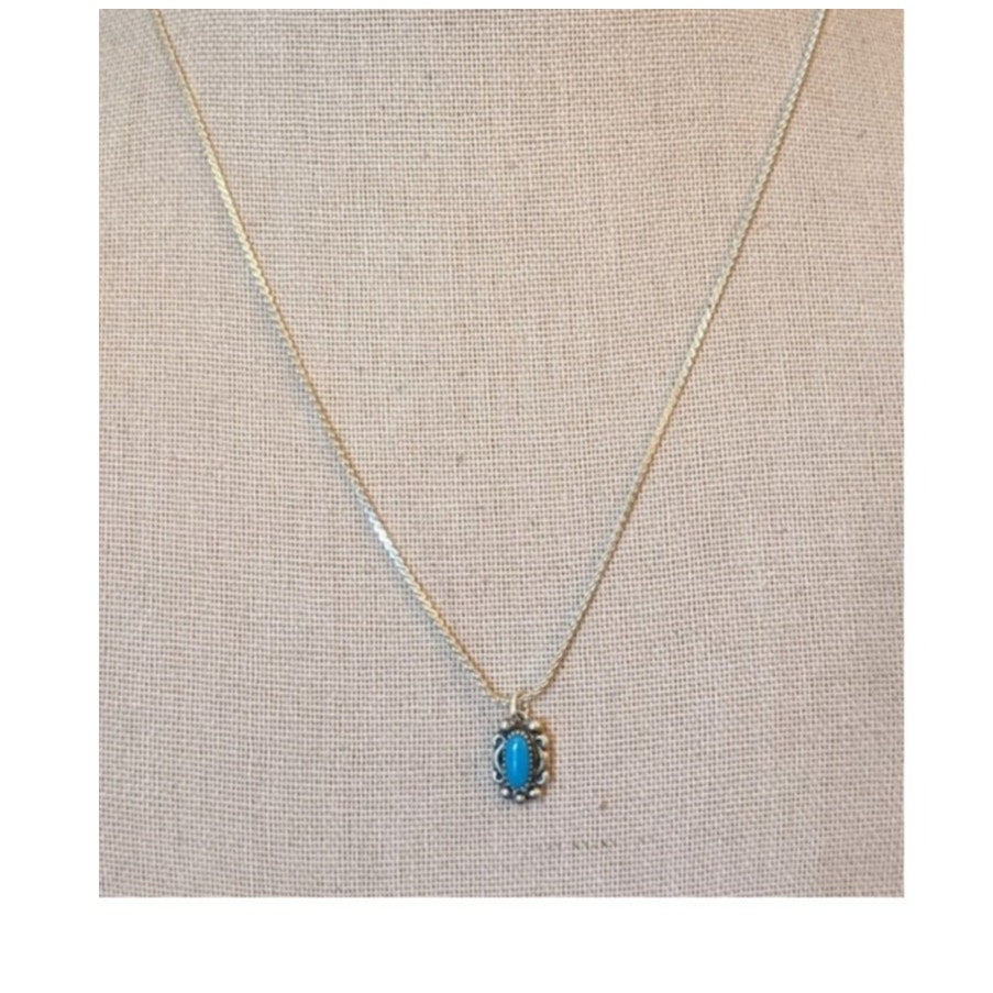 Vintage Petite Signed Sterling J Turquoise Pendant 18" Necklace