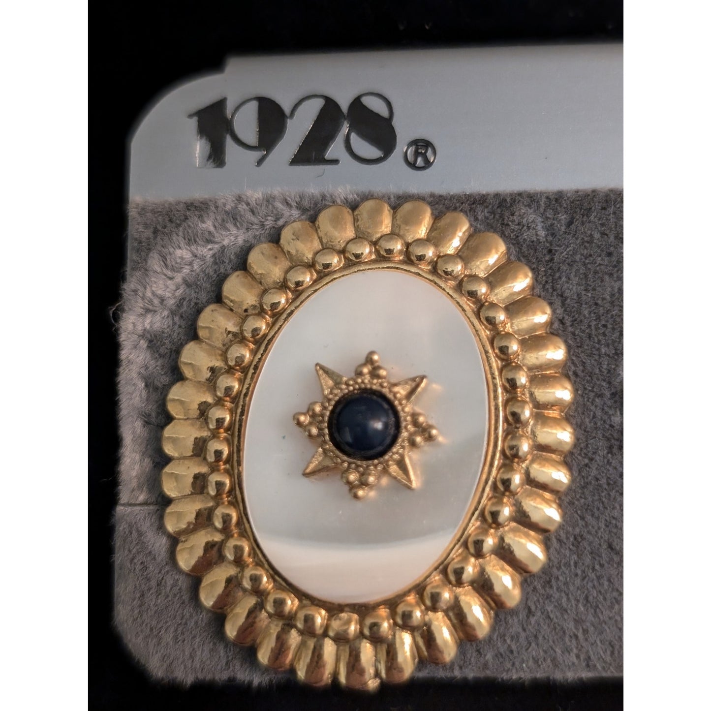 NWT Vintage 1928 Mother of Pearl Blue Stone Clip On Earrings