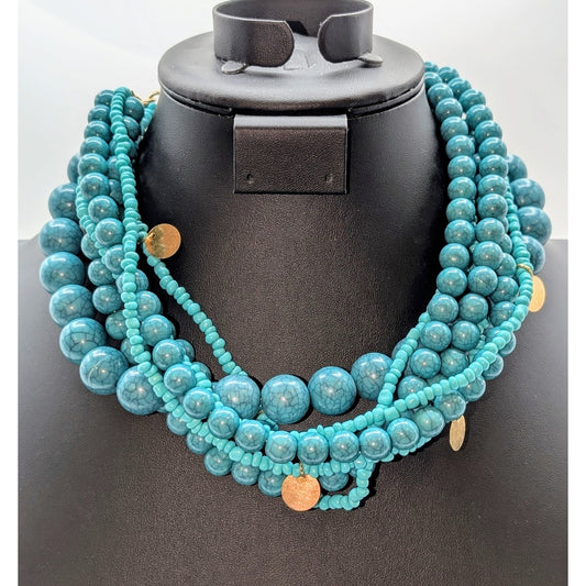 Sugarfix by Baublebar Multi Strand Faux Turquoise Gold Dangle Choker Necklace