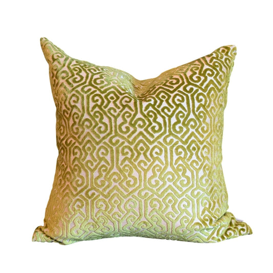Sag Harbor Green Cut Velvet All Over Design Zippered Duck Feather Insert Pillow