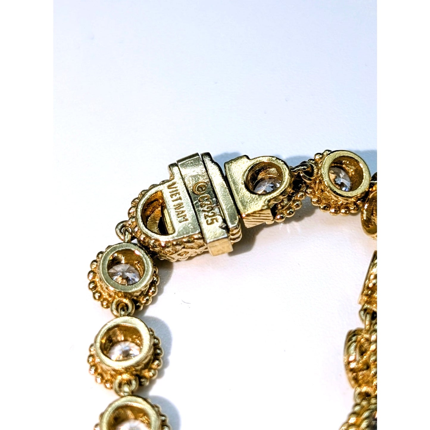 Vintage 925 Vermeil Round Beaded Bezel Set CZ Tennis Bracelet