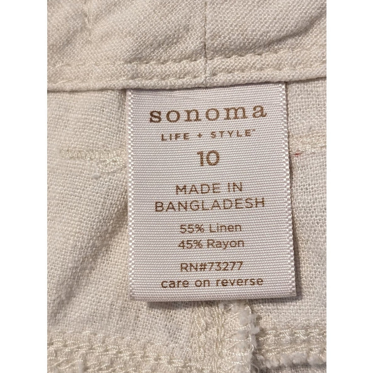 Sonoma Linen Blend Cream Draw String Pocket Wide Leg Pant Women's Sz 10