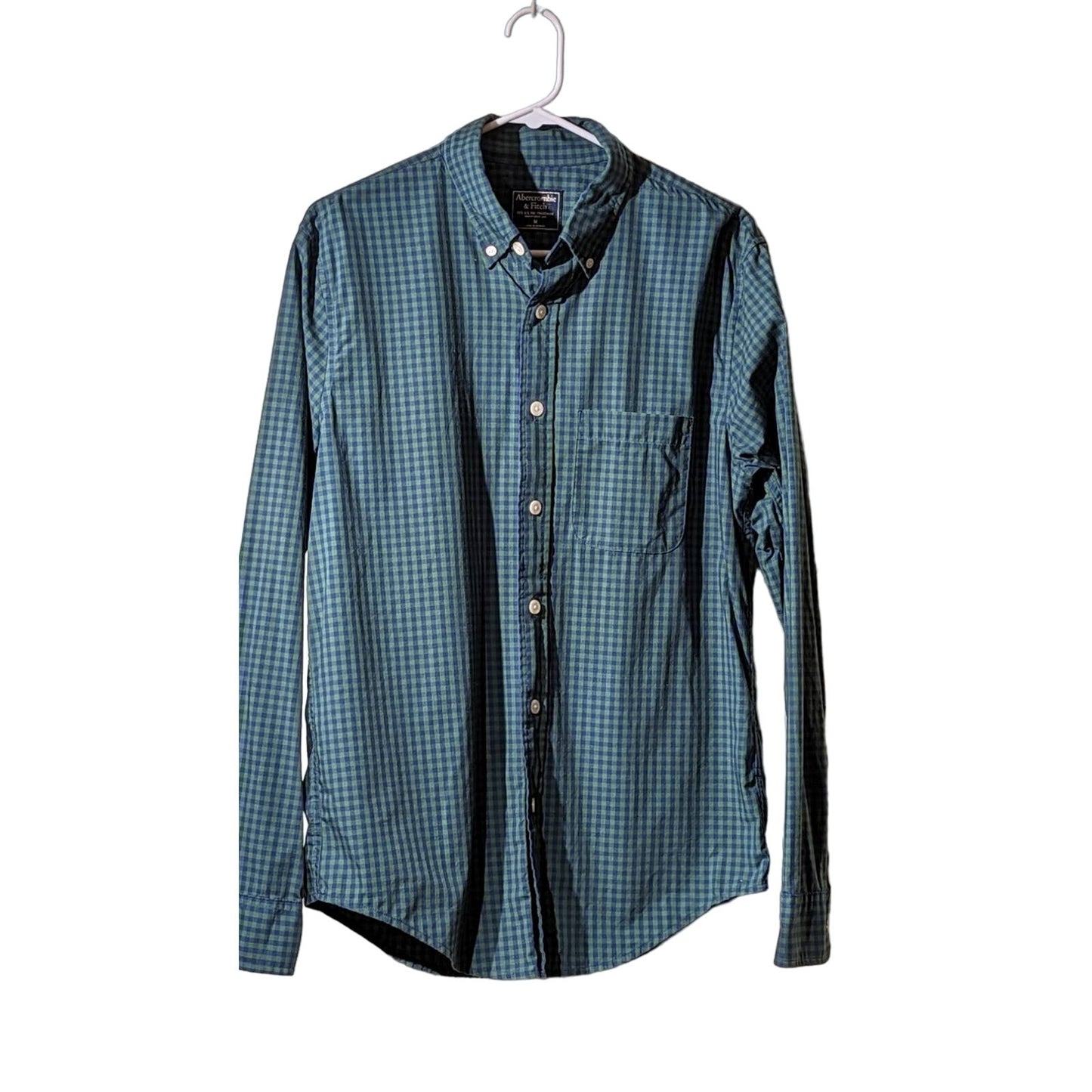 Abercrombie & Fitch Green/Navy Check Men's Button Down Shirt Size M