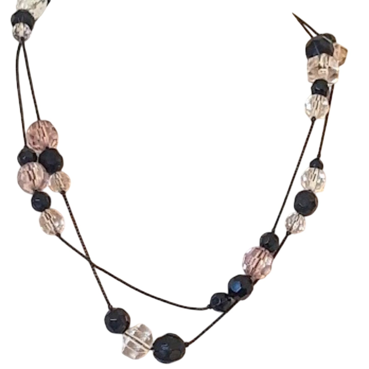 Black, Clear, Pink Faceted Acrylic Black Chain Necklace