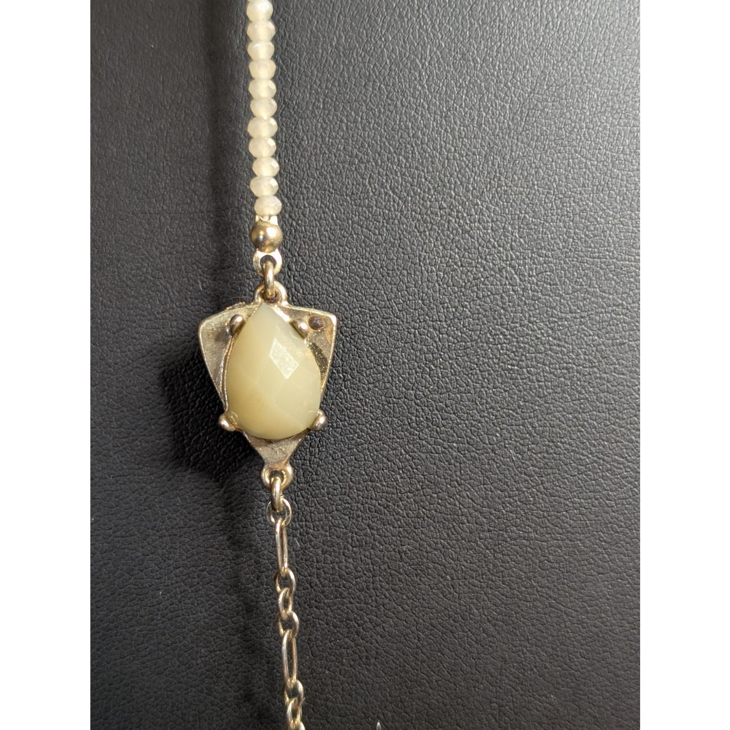 Vintage Ann Taylor Loft Crystal Beaded Glass Cabochon Statement Long Necklace