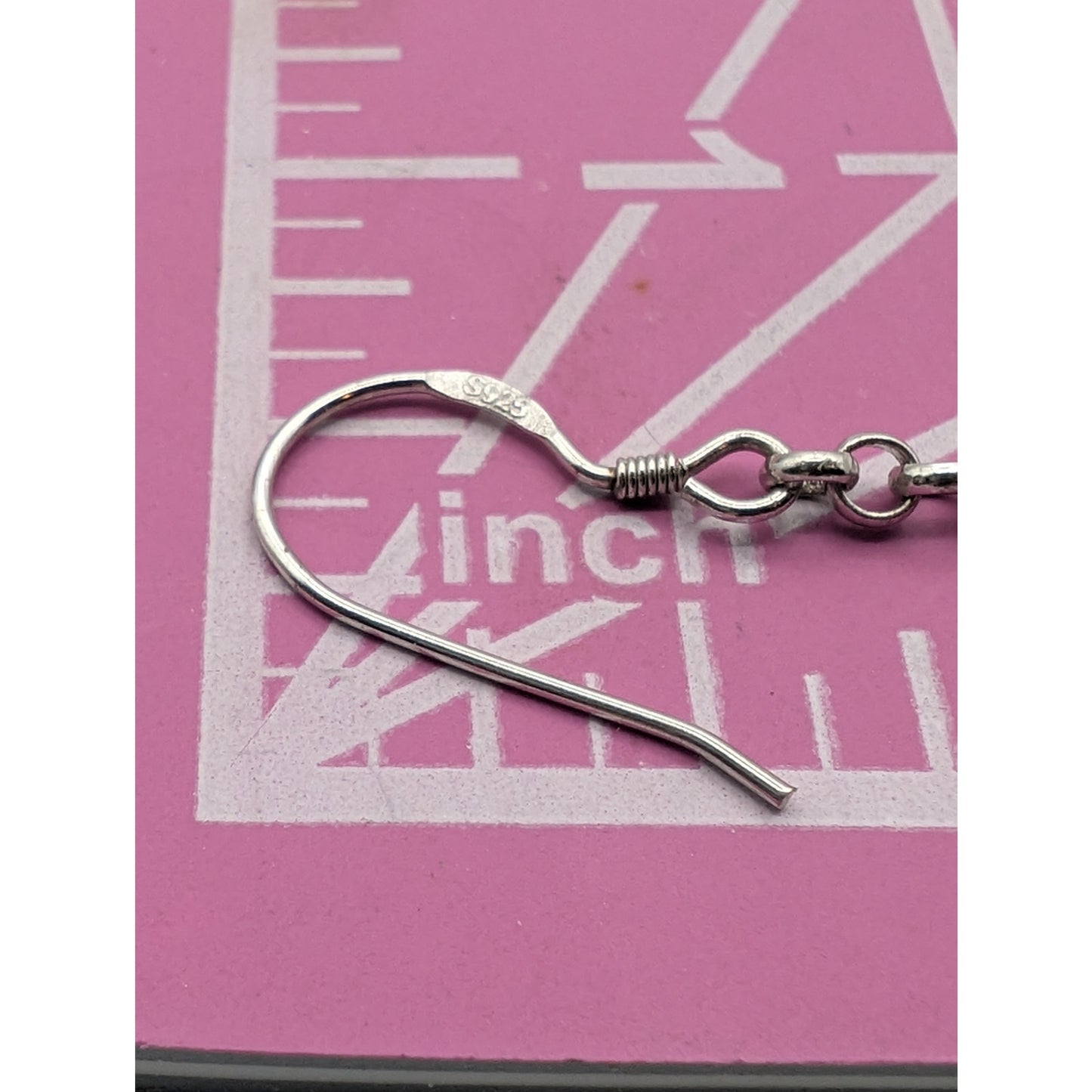 Marked EC 925 Sterling Silver Long Dangle Pink Teardrop Crystal Earrings